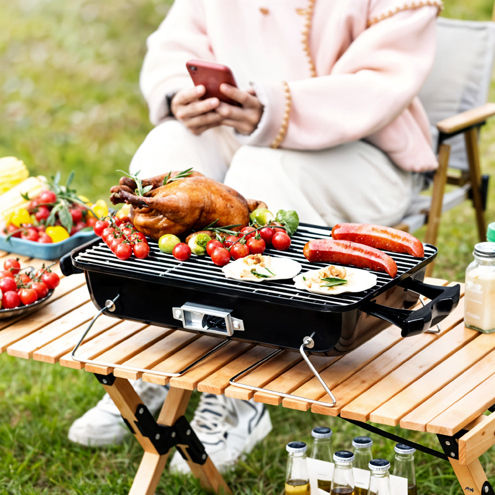 Portable Tabletop BBQ Grill Smoker with Lid