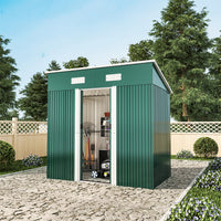 6x4ft Metal Garden Storage Shed with Pent Roof & Sliding Door