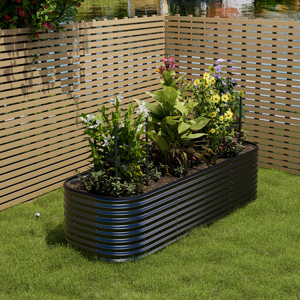 Anthracite galvanized steel oval-shaped raised garden bed – durable and weather-resistant outdoor planter for gardening