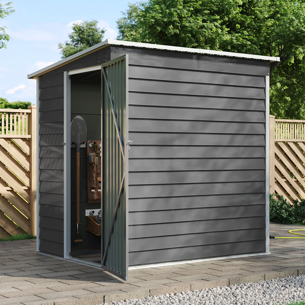 4x6ft Pent Roof Metal Garden Storage Shed with Lockable Door