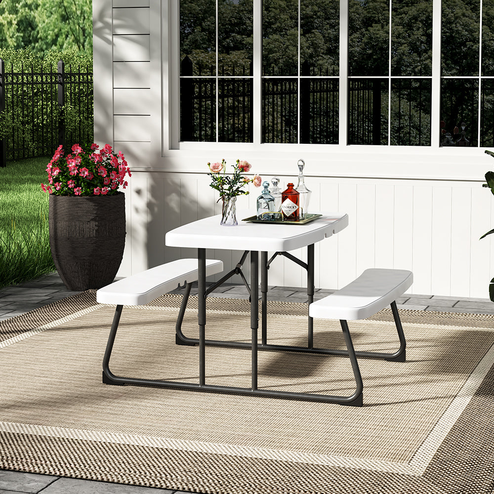 White Foldable Garden Picnic Table and Bench Set