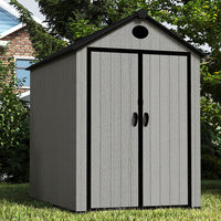 6ft Grey Wood Grain Tool Shed with Apex Roof & Lockable Door