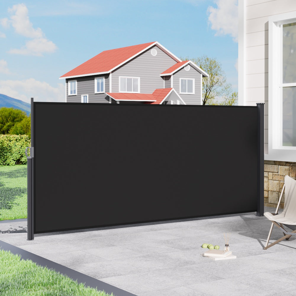 400cm Grey Retractable Privacy Side Awning 180cm High – Outdoor Wind Sun Shade for Garden, Deck or Balcony