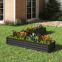 Charcoal black L-shaped metal garden raised bed – waterproof planter for outdoor use, perfect for gardening