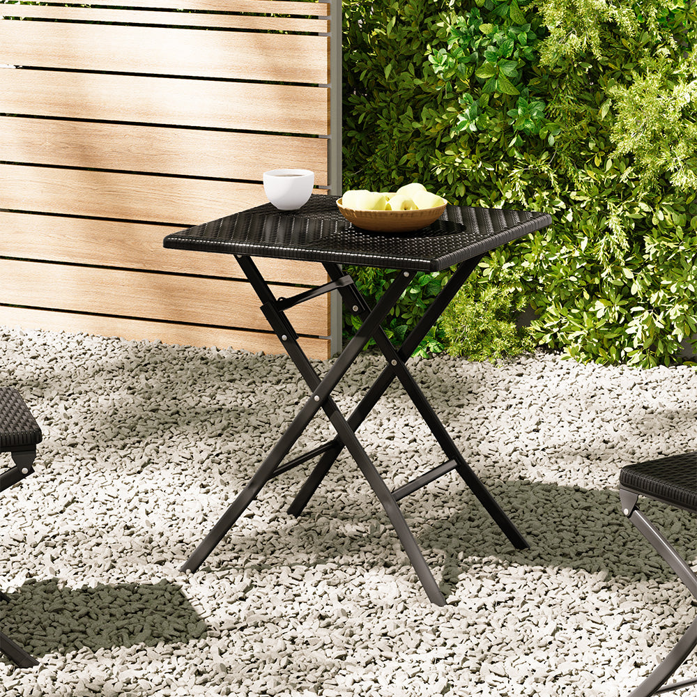 Square Rattan Folding Camping Table for Outdoor and Patio Use