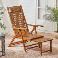 Garden Bamboo Foldable Recliner Lounge Chair with Retractable Footrest