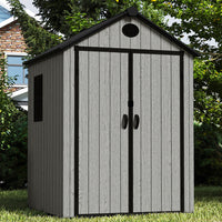 6ft Grey Wood Grain Tool Shed with Apex Roof & Lockable Door