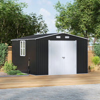 10ft Metal Garden Storage Shed with Apex Roof & Double Doors