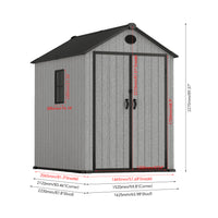 6ft Grey Wood Grain Tool Shed with Apex Roof & Lockable Door